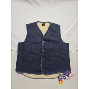 Sears Mens Blue Genuine Roebucks Jean Vest Tall Denim Sherpa Lined Vtg Size Xl